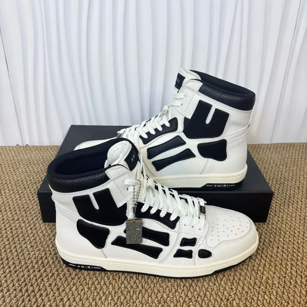 Amiri Skel Top High Black & White Bone Patch High-Top Sneakers