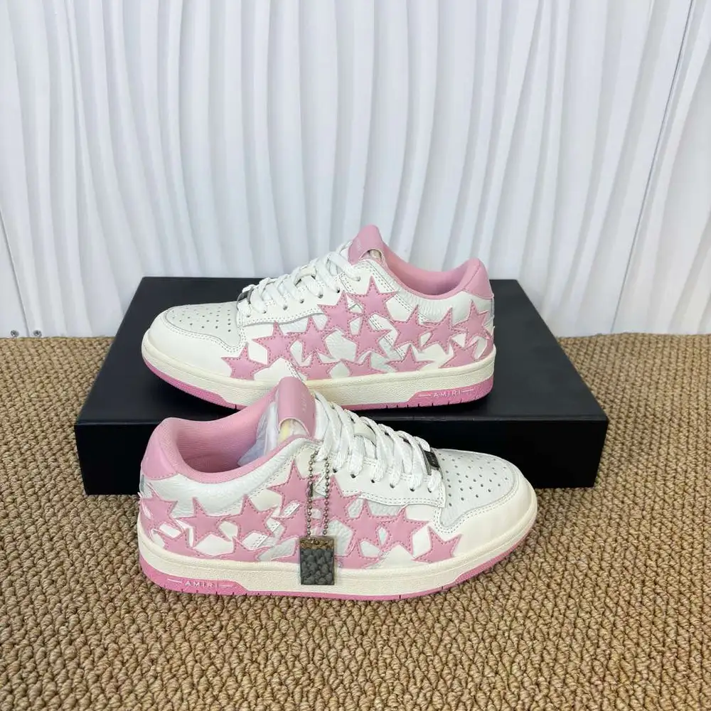 Amiri Pink Star Skate Low Sneakers in White/Pink