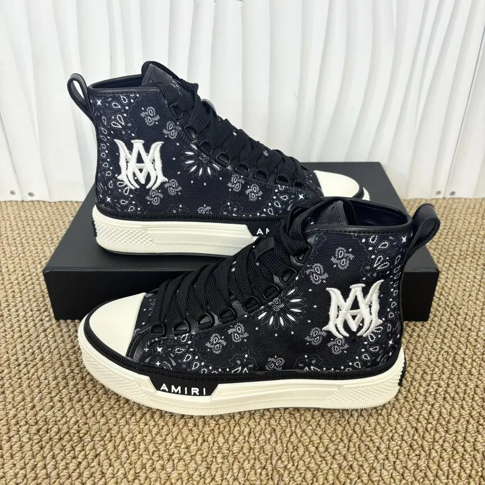 AMIRI Canvas High Top Sneakers In Black White