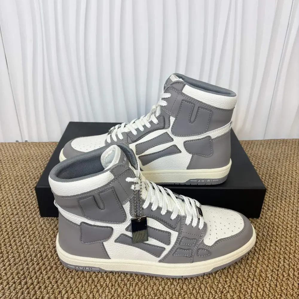 Amiri Skel Top High Grey & White Bone Patch High-Top Sneakers