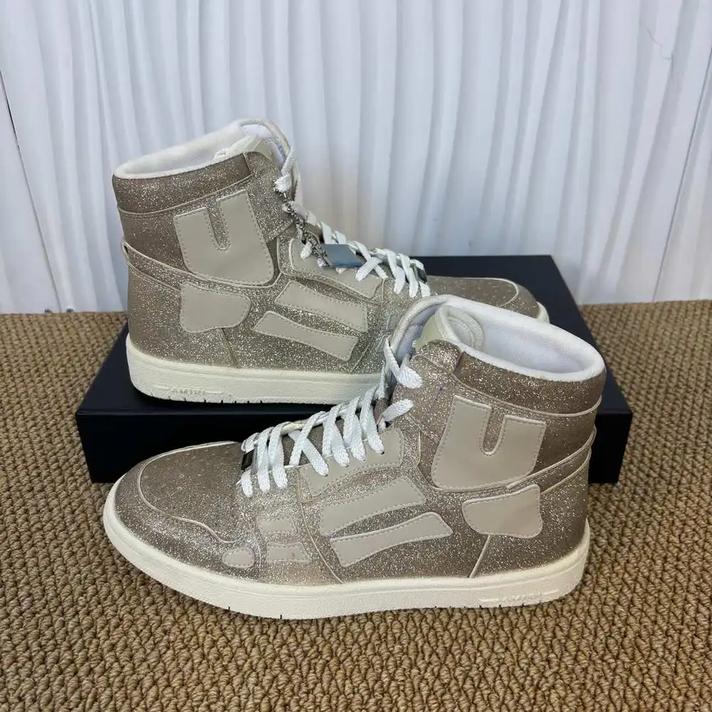 Amiri Skel Top High Champagne Glitter Bone Patch High-Top Sneakers