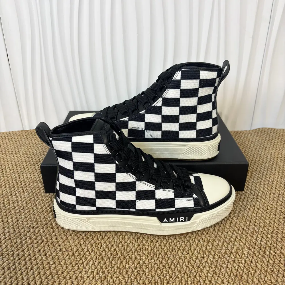 AMIRI Canvas High Top Sneakers In Black White plaid