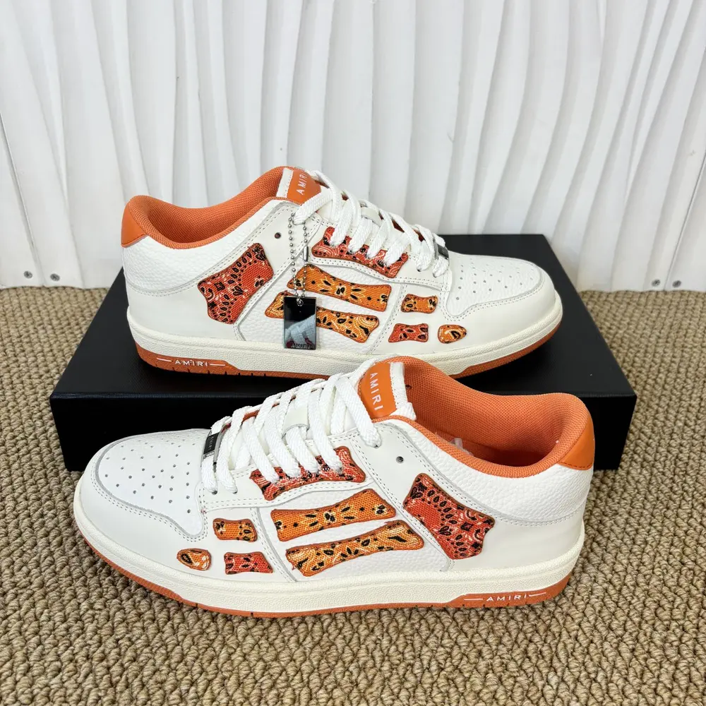 Amiri Skel Top Low In White and orange leopard print