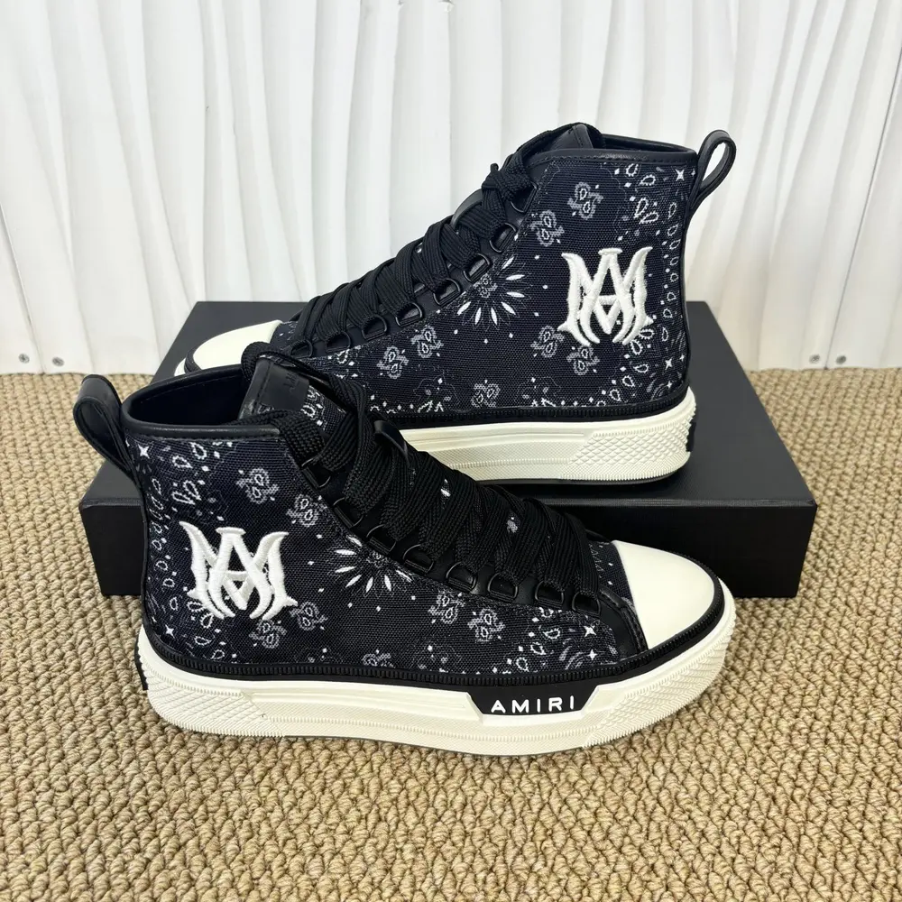 AMIRI Canvas High Top Sneakers In Black White