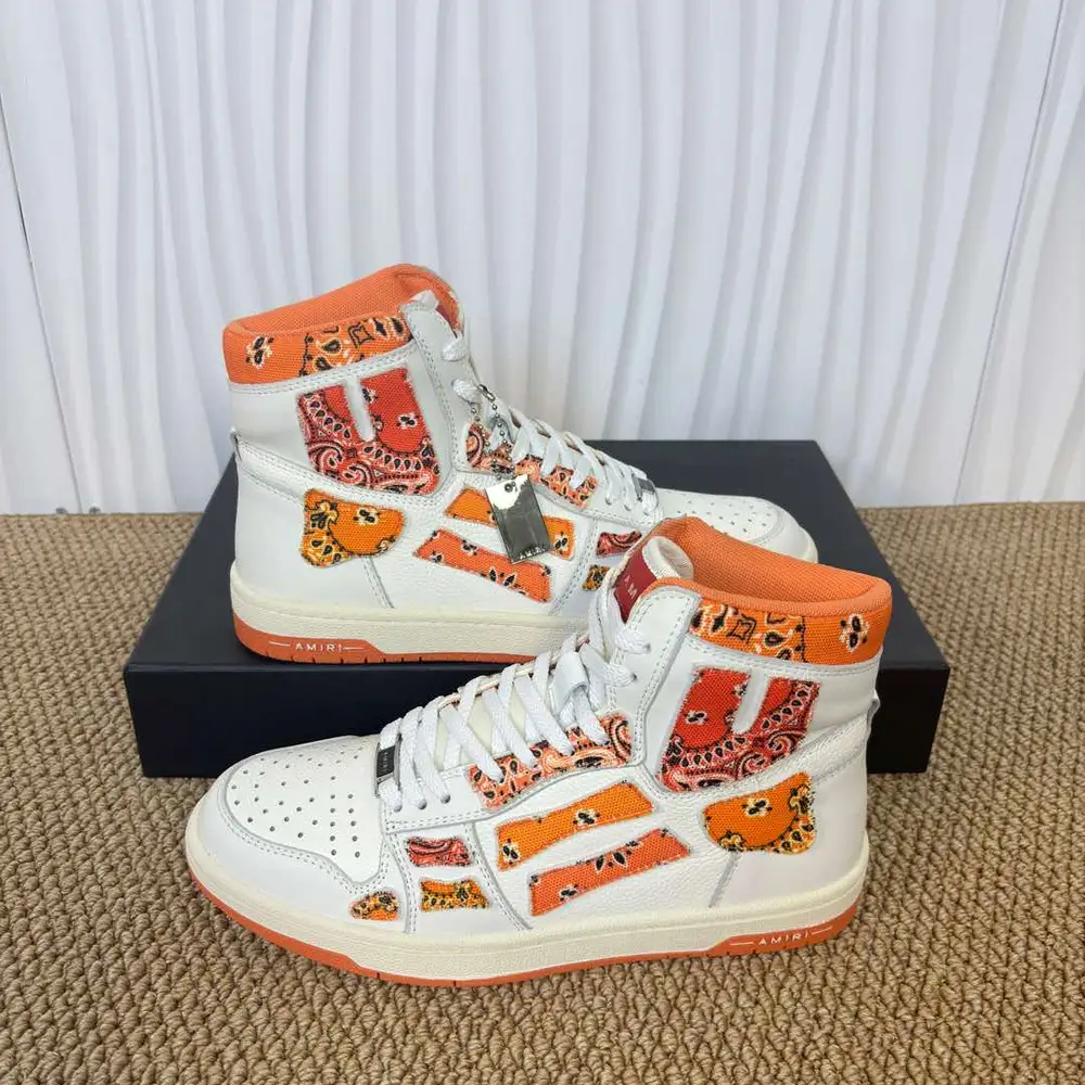 Amiri Skel Top High / Bandana Patchwork Orange High-Top Sneakers