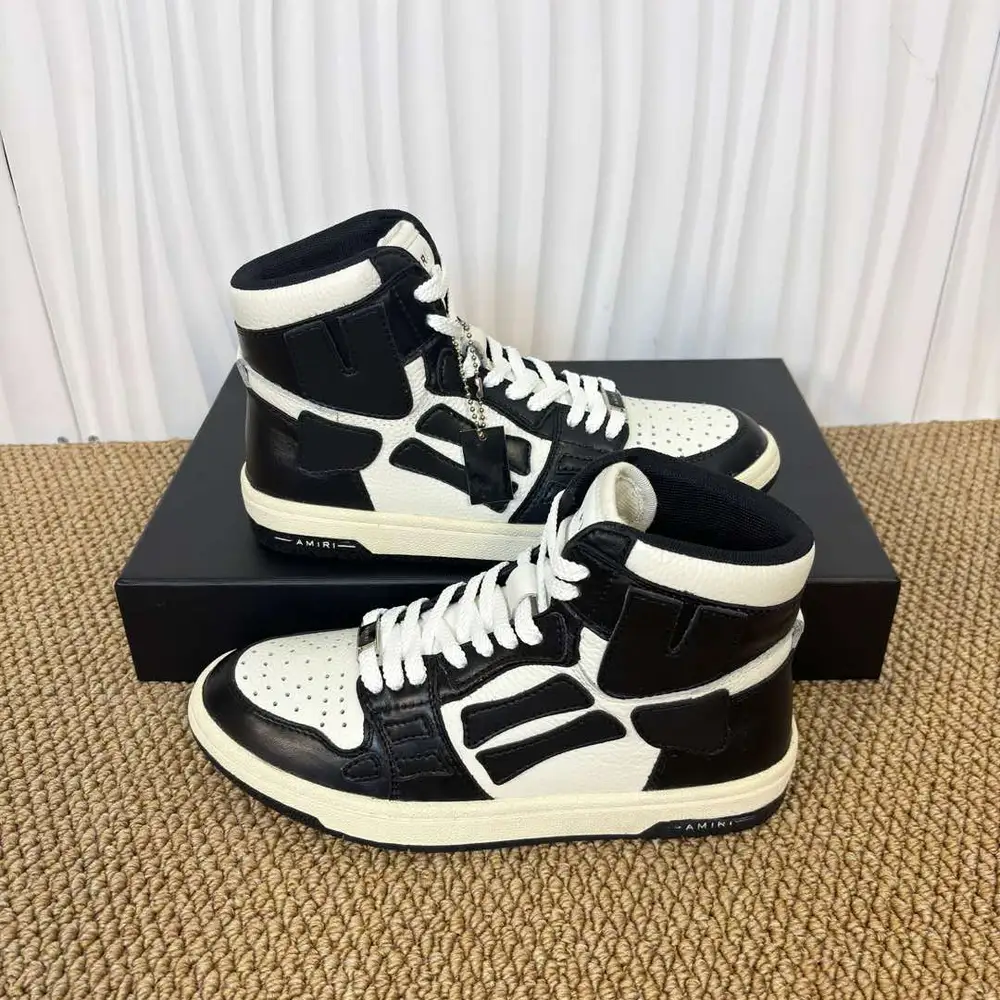 Amiri Skel Top High Black And White Bone Patch High-Top Sneakers