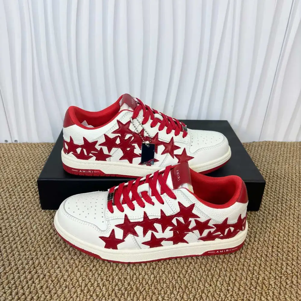 Amiri Red Star Skate Low Sneakers in White/Red