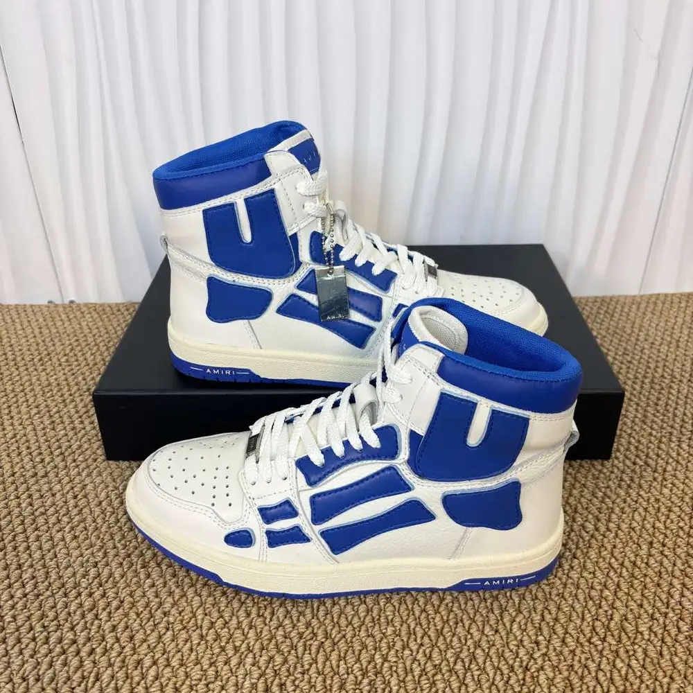 Amiri Skel Top High White & Blue Bone Patch High-Top Sneakers