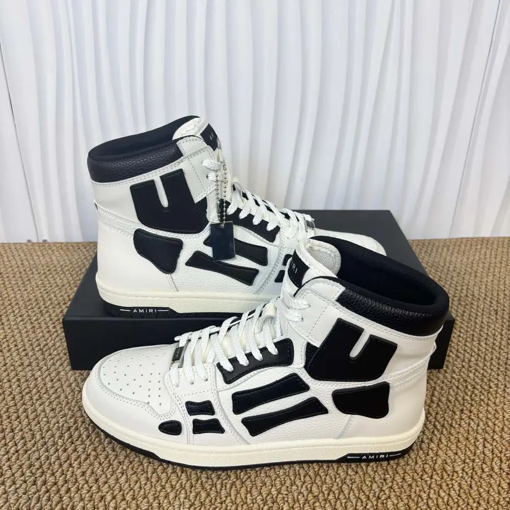 Amiri Skel Top High Black & White Bone Patch High-Top Sneakers