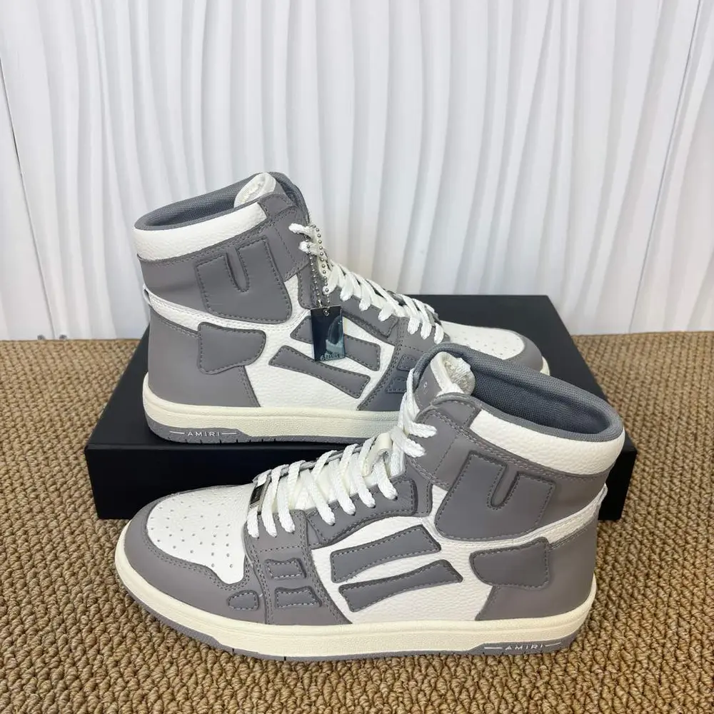 Amiri Skel Top High Grey & White Bone Patch High-Top Sneakers