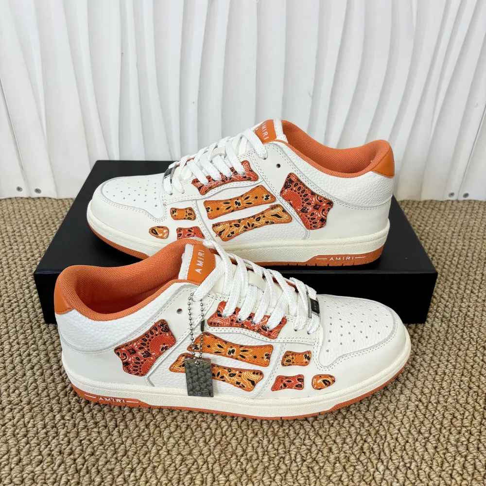 Amiri Skel Top Low In White and orange leopard print