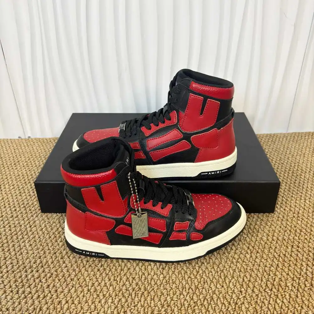 Amiri Skel Top High Red/Black Bone Patch High-Top Sneakers