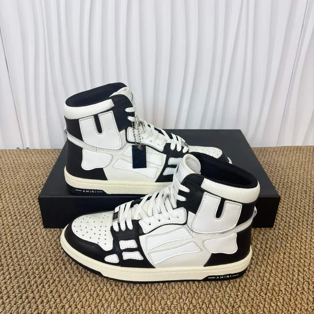 Amiri Skel Top High Black White Bone Patch High-Top Sneakers