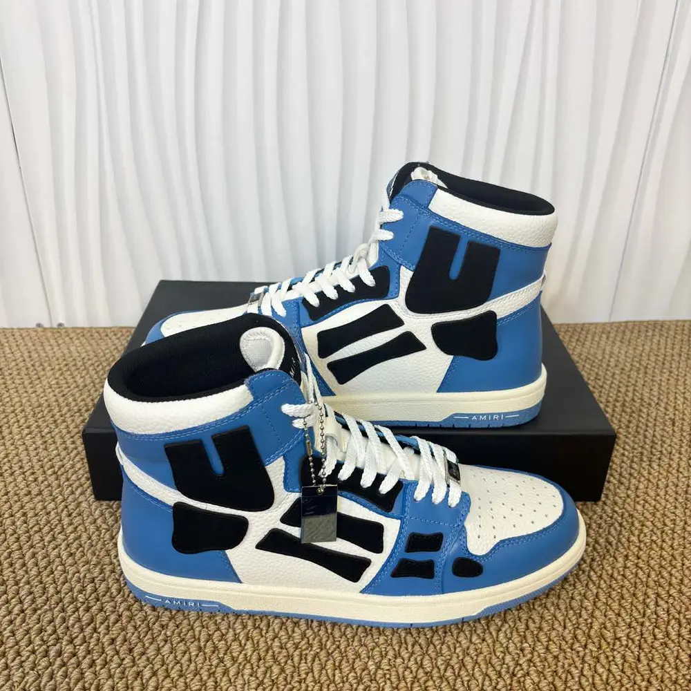 Amiri Skel Top High Blue & Black Bone Patch High-Top Sneakers