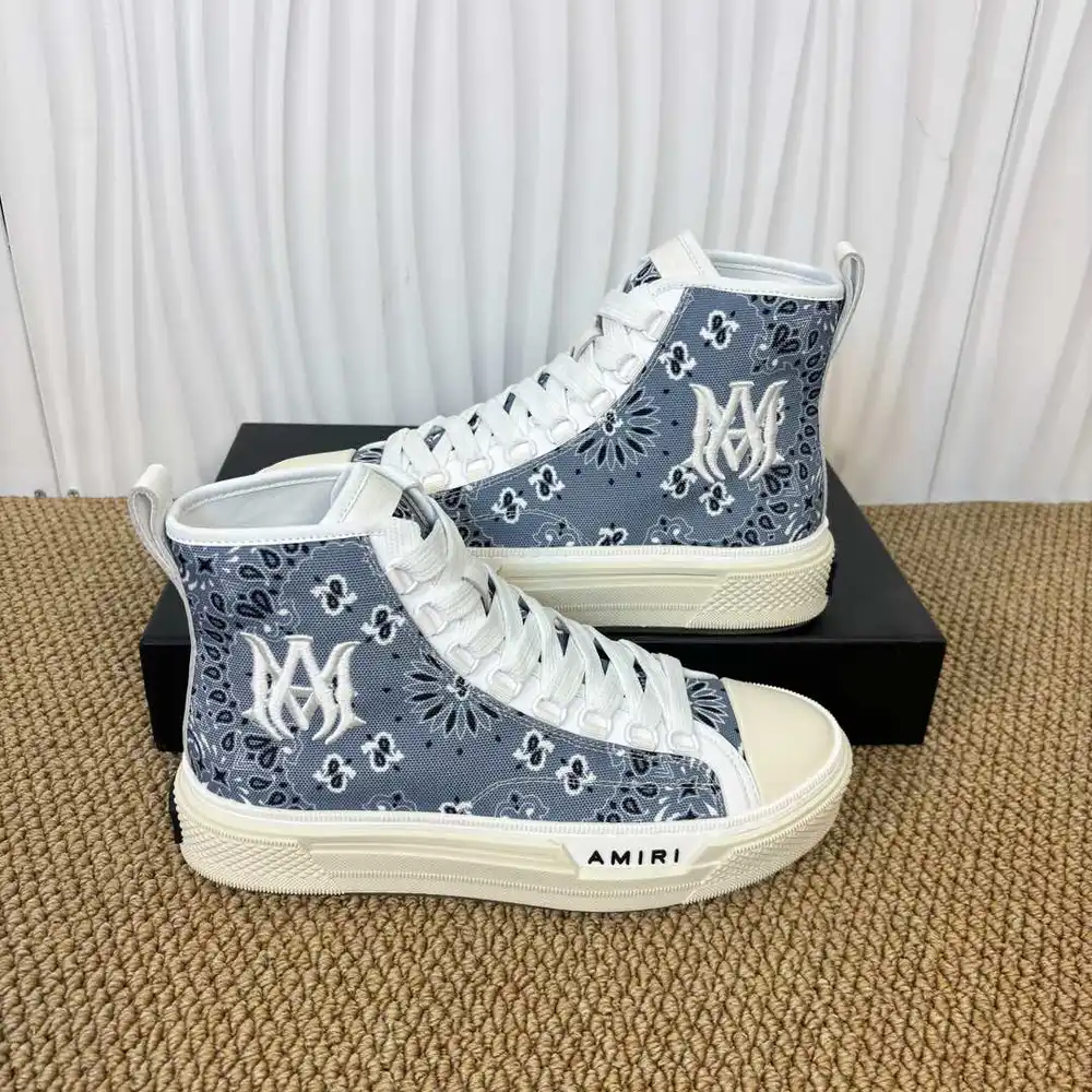AMIRI Canvas High Top Sneakers In Light Blue White Paisley Print