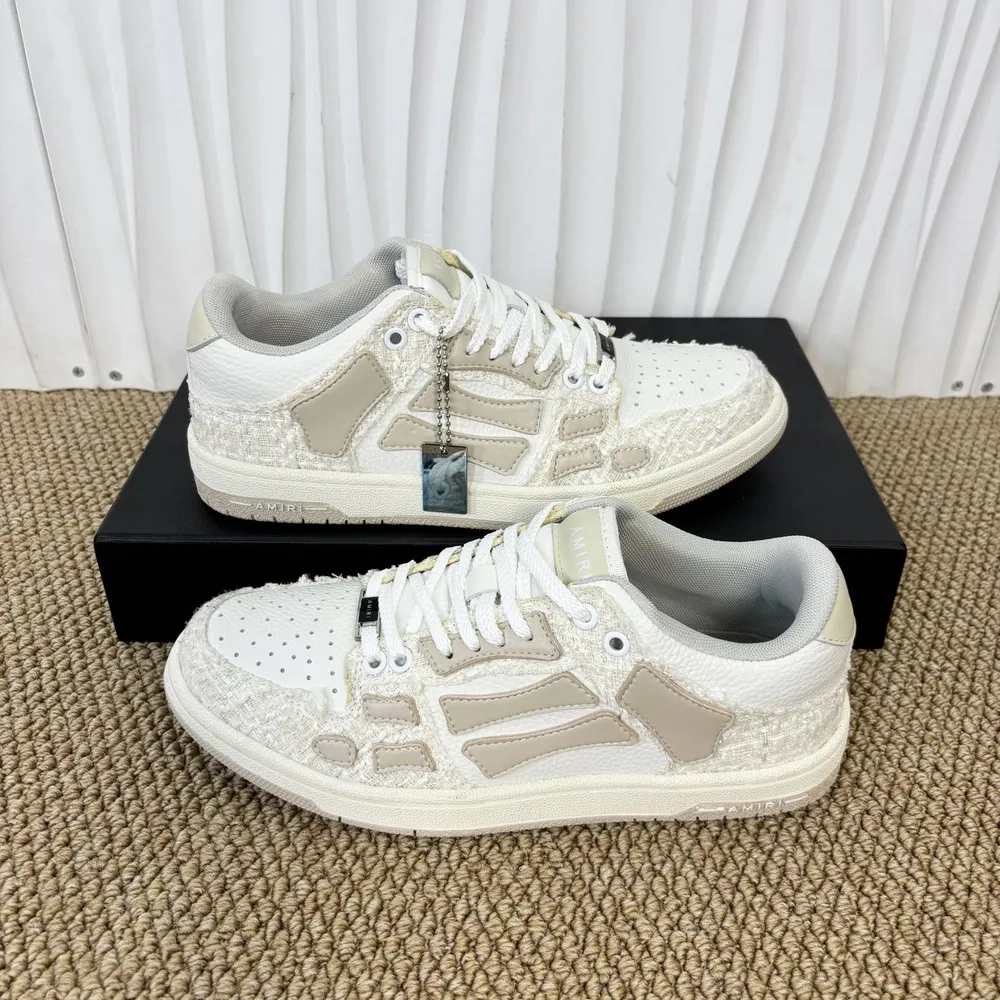 Amiri Skel Top Low In Cream and white woven colorblock