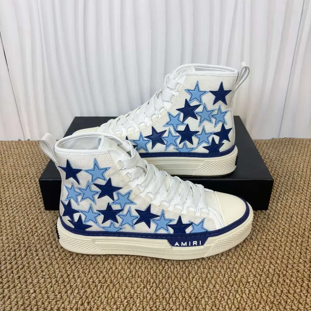 Amiri Stars Court Hi-Top Sneakers In White dark light blue star pattern