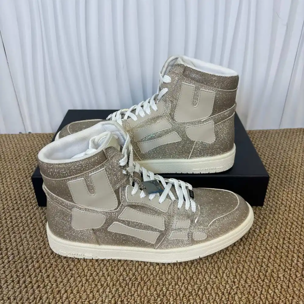 Amiri Skel Top High Champagne Glitter Bone Patch High-Top Sneakers