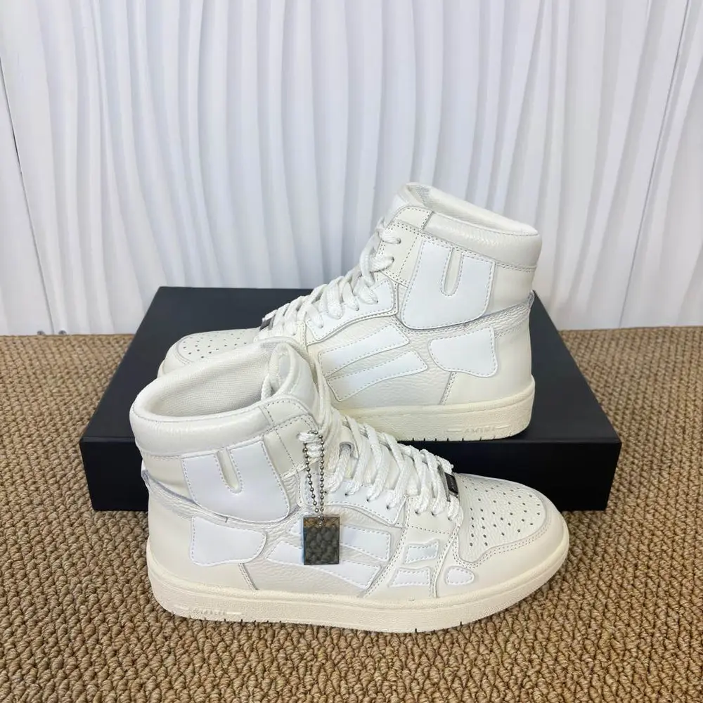 Amiri Skel Top High White / Off-White Bone Patch High-Top Sneakers