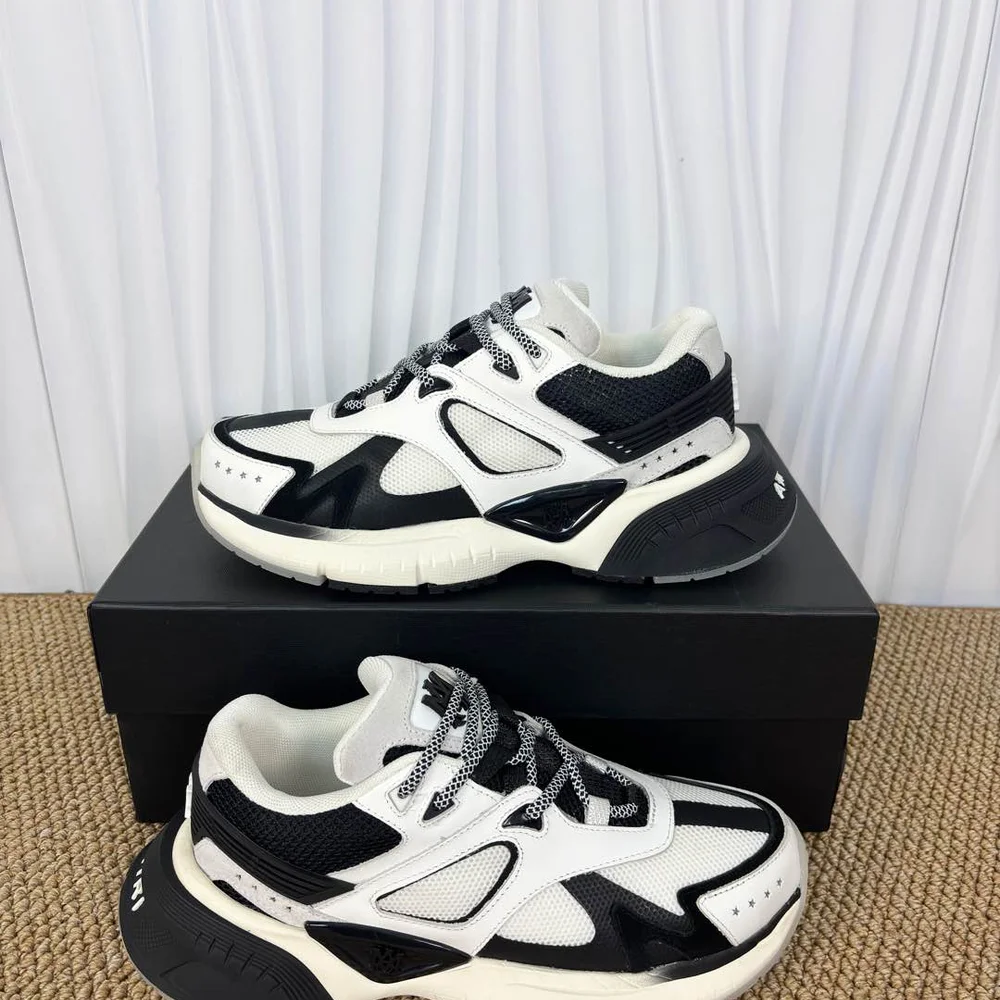 Amiri MA-1 Runner Black White black and white color matching retro running shoes