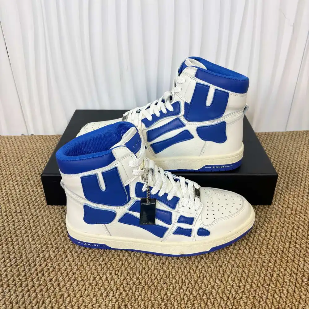 Amiri Skel Top High White & Blue Bone Patch High-Top Sneakers
