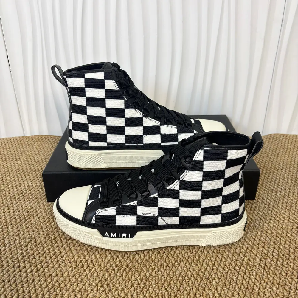 AMIRI Canvas High Top Sneakers In Black White plaid