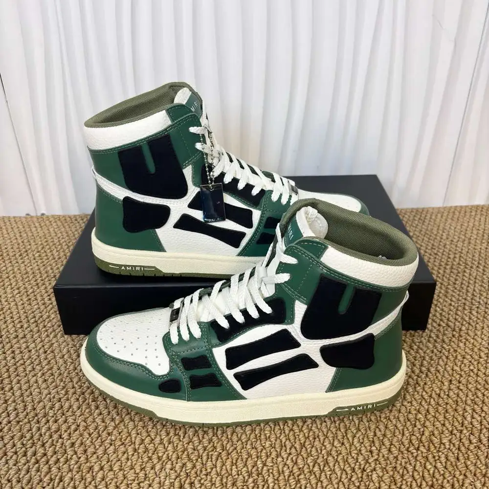 Amiri Skel Top High Green & Black Bone Patch High-Top Sneakers