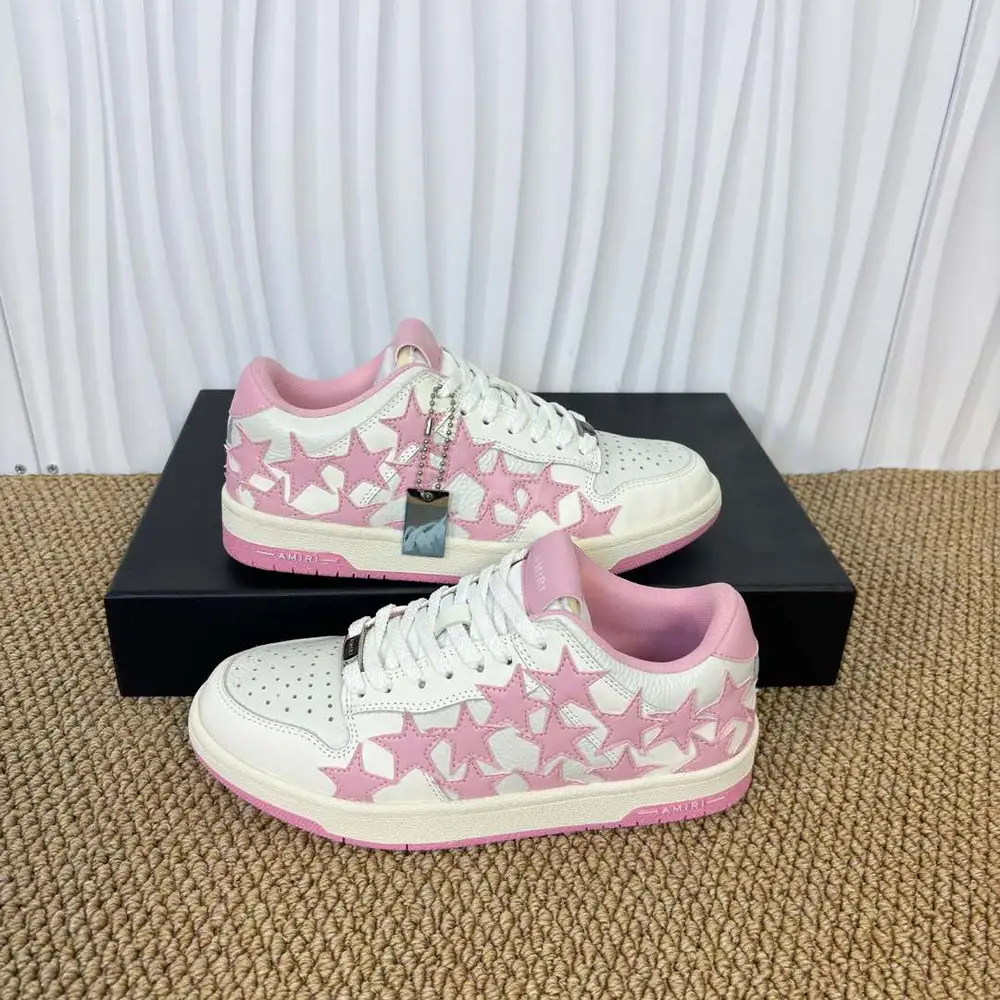 Amiri Pink Star Skate Low Sneakers in White/Pink