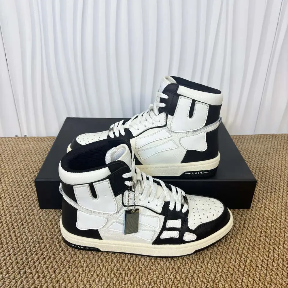 Amiri Skel Top High Black White Bone Patch High-Top Sneakers