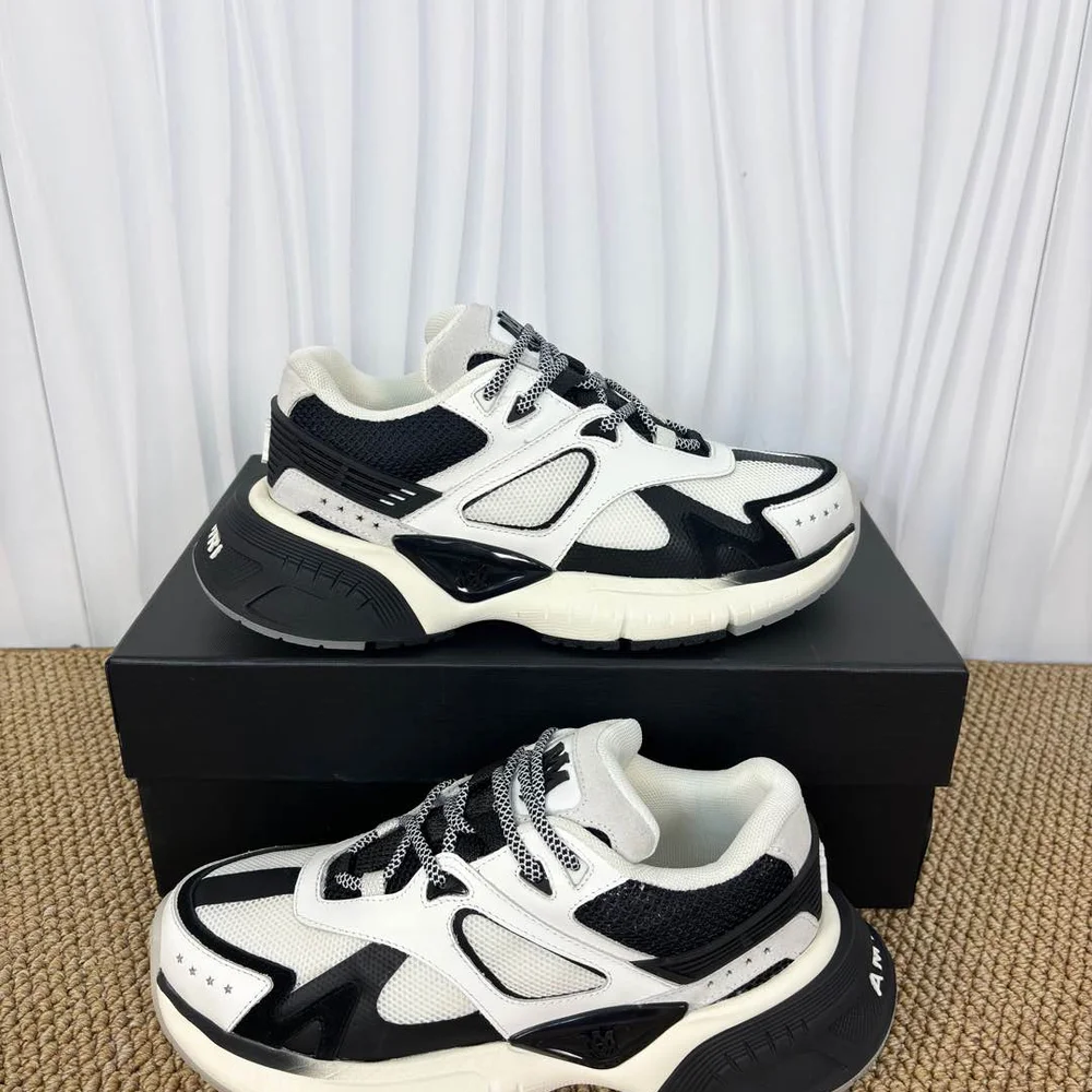 Amiri MA-1 Runner Black White black and white color matching retro running shoes