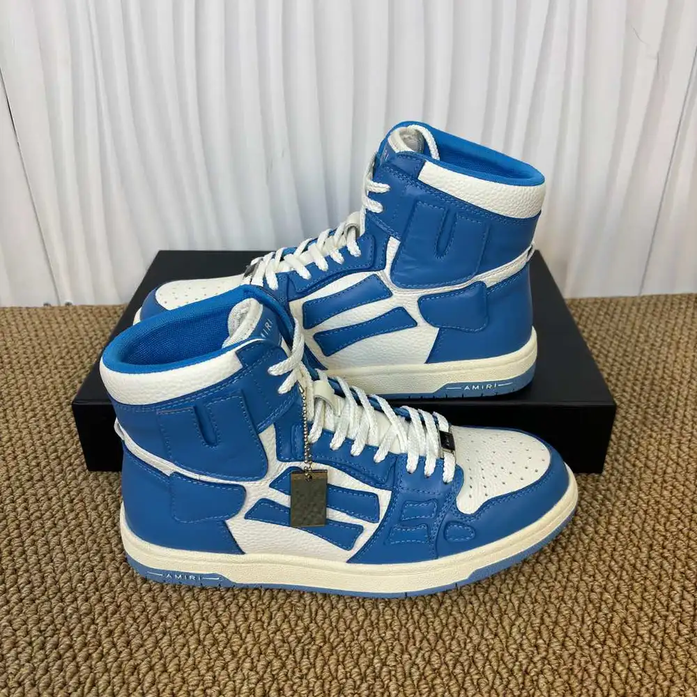 Amiri Skel Top High White & Sky Blue Bone Patch High-Top Sneakers