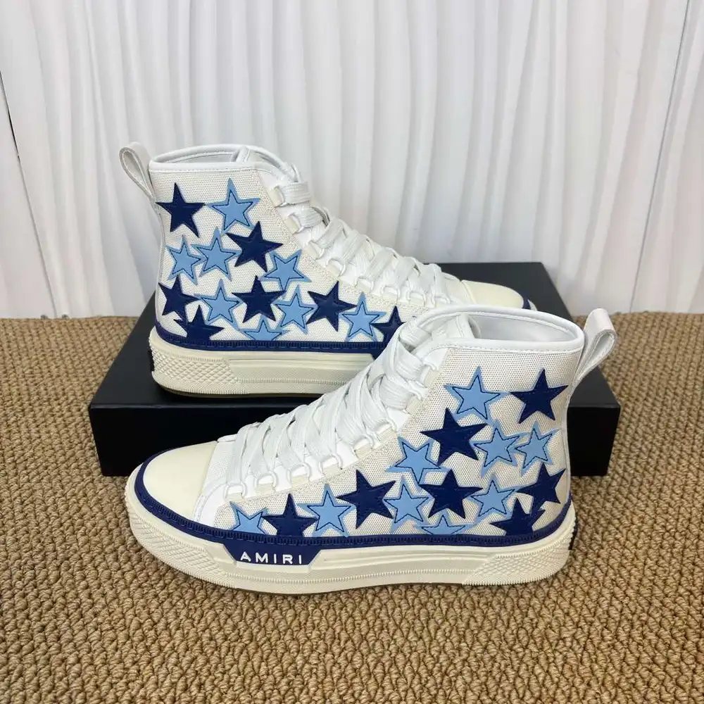 Amiri Stars Court Hi-Top Sneakers In White dark light blue star pattern