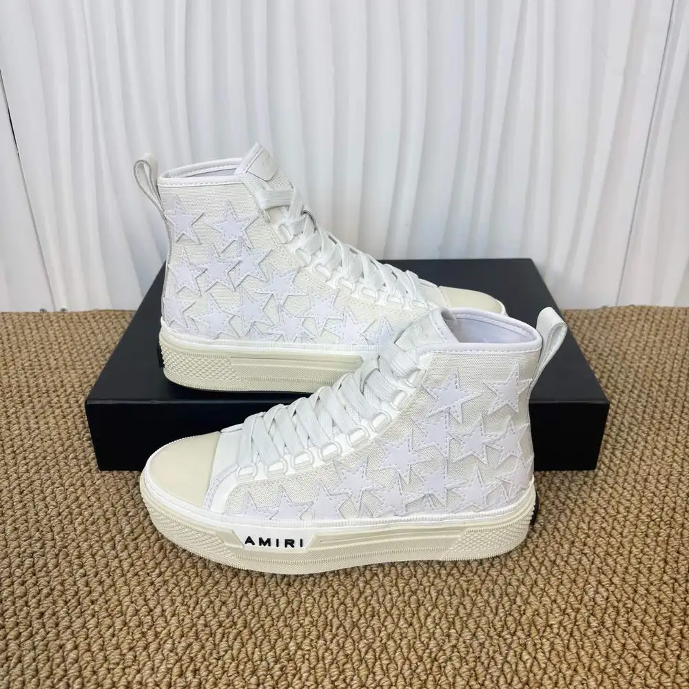 Amiri Stars Court Hi-Top Sneakers In All White Star Pattern