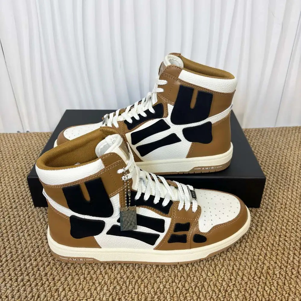 Amiri Skel Top High Brown/Black/White Bone Patch High-Top Sneakers