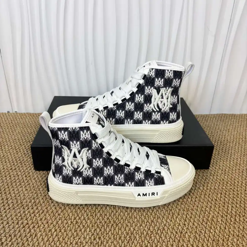 AMIRI Canvas High Top Sneakers In Black White Logo Print