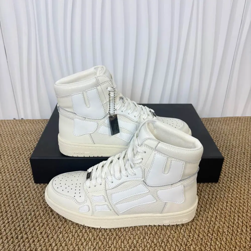 Amiri Skel Top High White / Off-White Bone Patch High-Top Sneakers