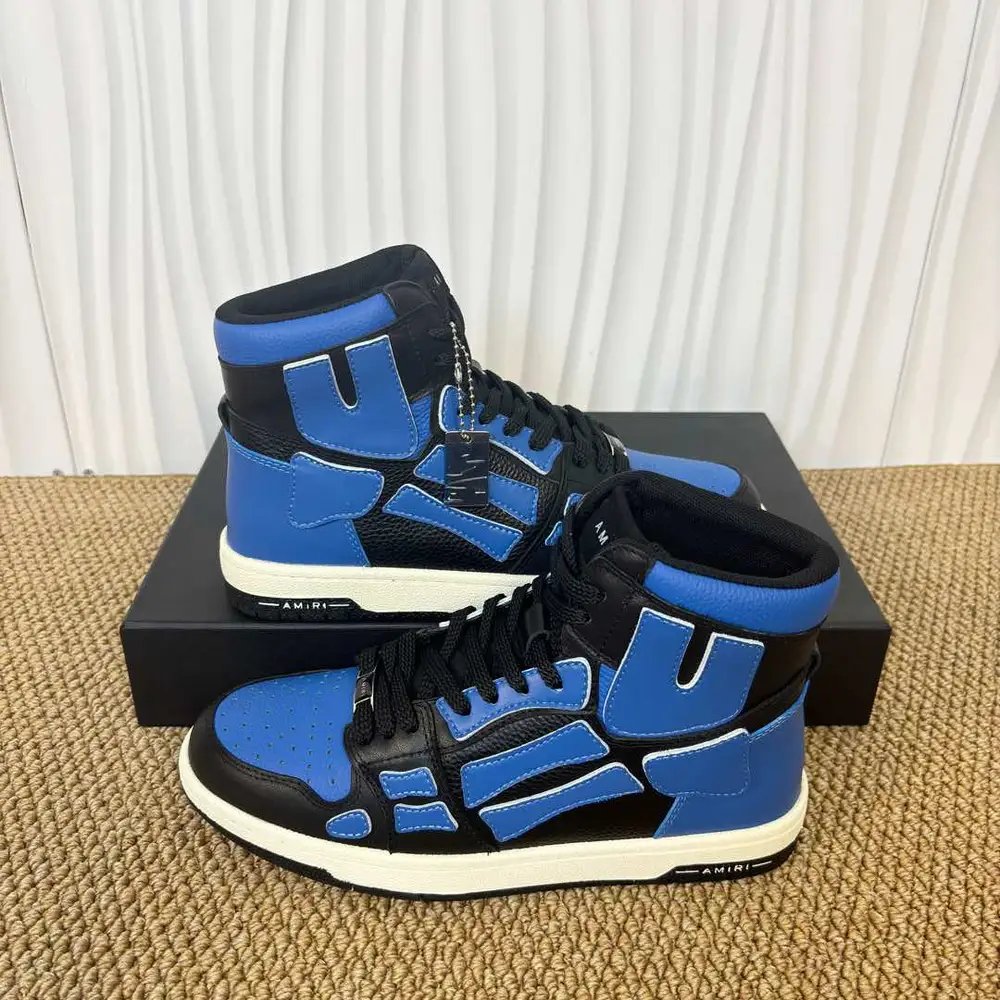 Amiri Skel Top High Black & Blue Bone Patch High-Top Sneakers