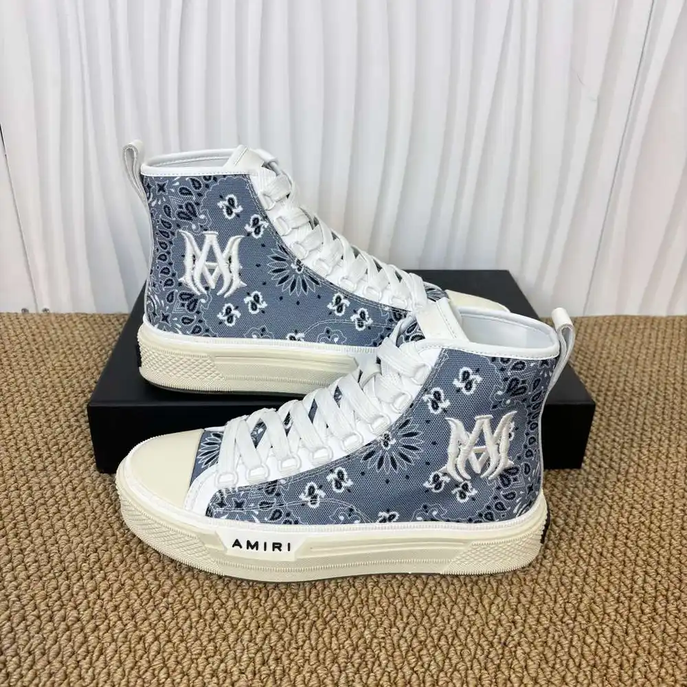 AMIRI Canvas High Top Sneakers In Light Blue White Paisley Print