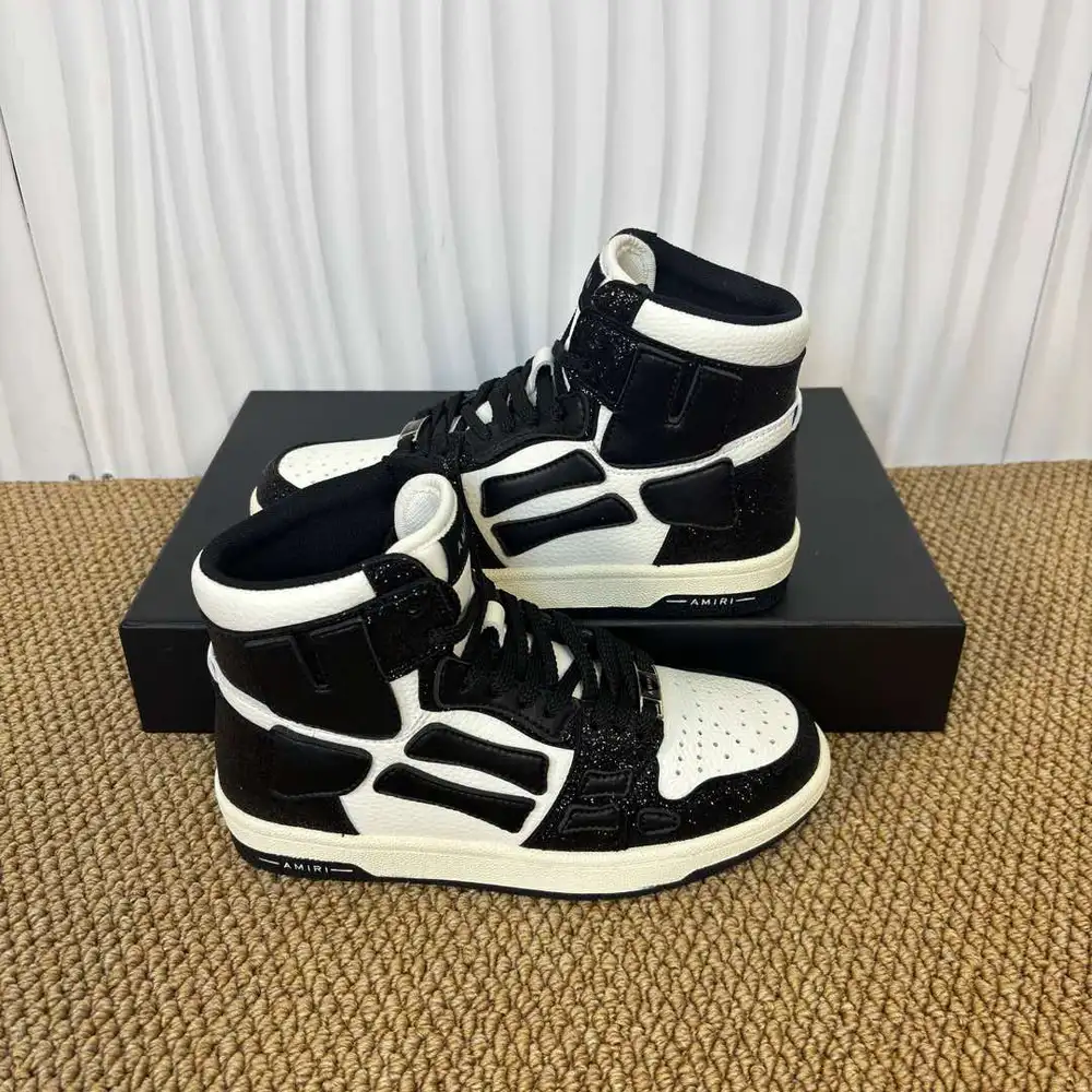 Amiri Skel Top High Black/White Glitter Bone Patch High-Top Sneakers