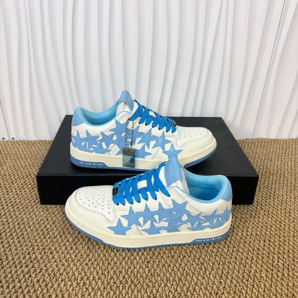 AMIRI Star Patch Low-Top Sneakers in White and Sky Blue