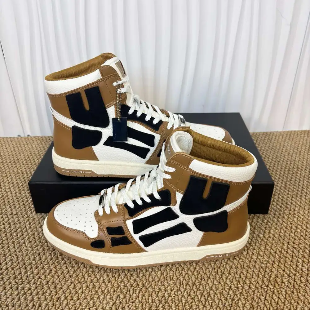 Amiri Skel Top High Brown/Black/White Bone Patch High-Top Sneakers
