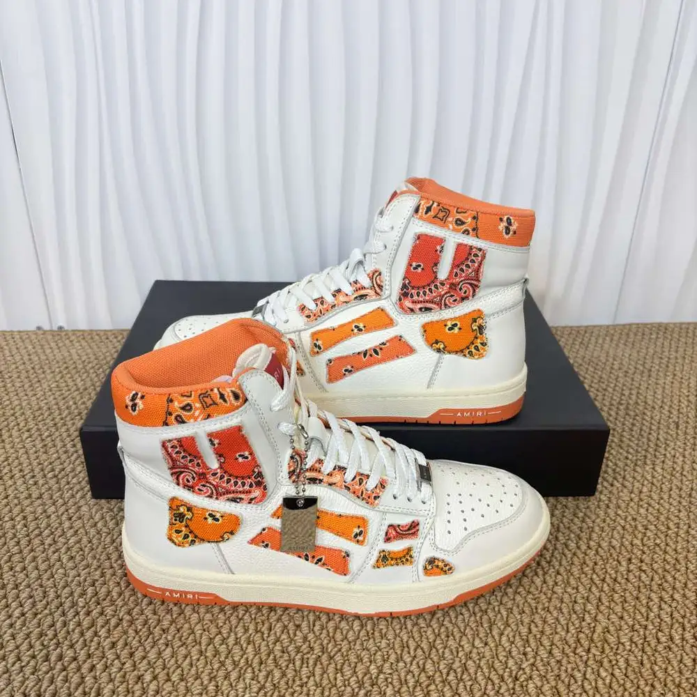 Amiri Skel Top High / Bandana Patchwork Orange High-Top Sneakers