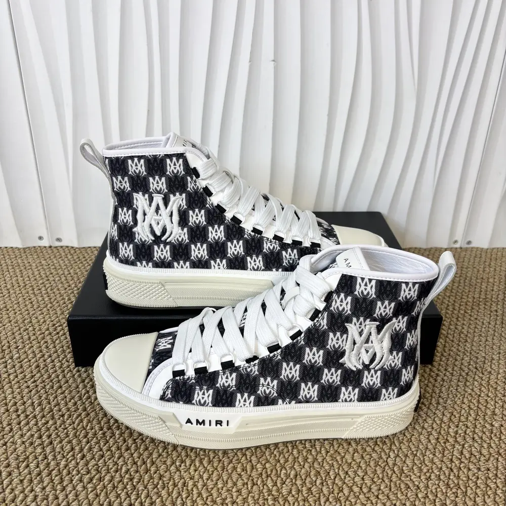 AMIRI Canvas High Top Sneakers In White Black