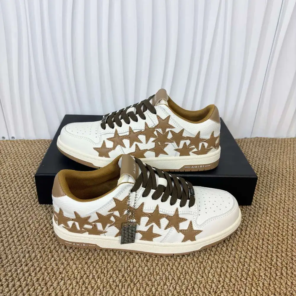 AMIRI Star Patch Low-Top Sneakers in White and Brown