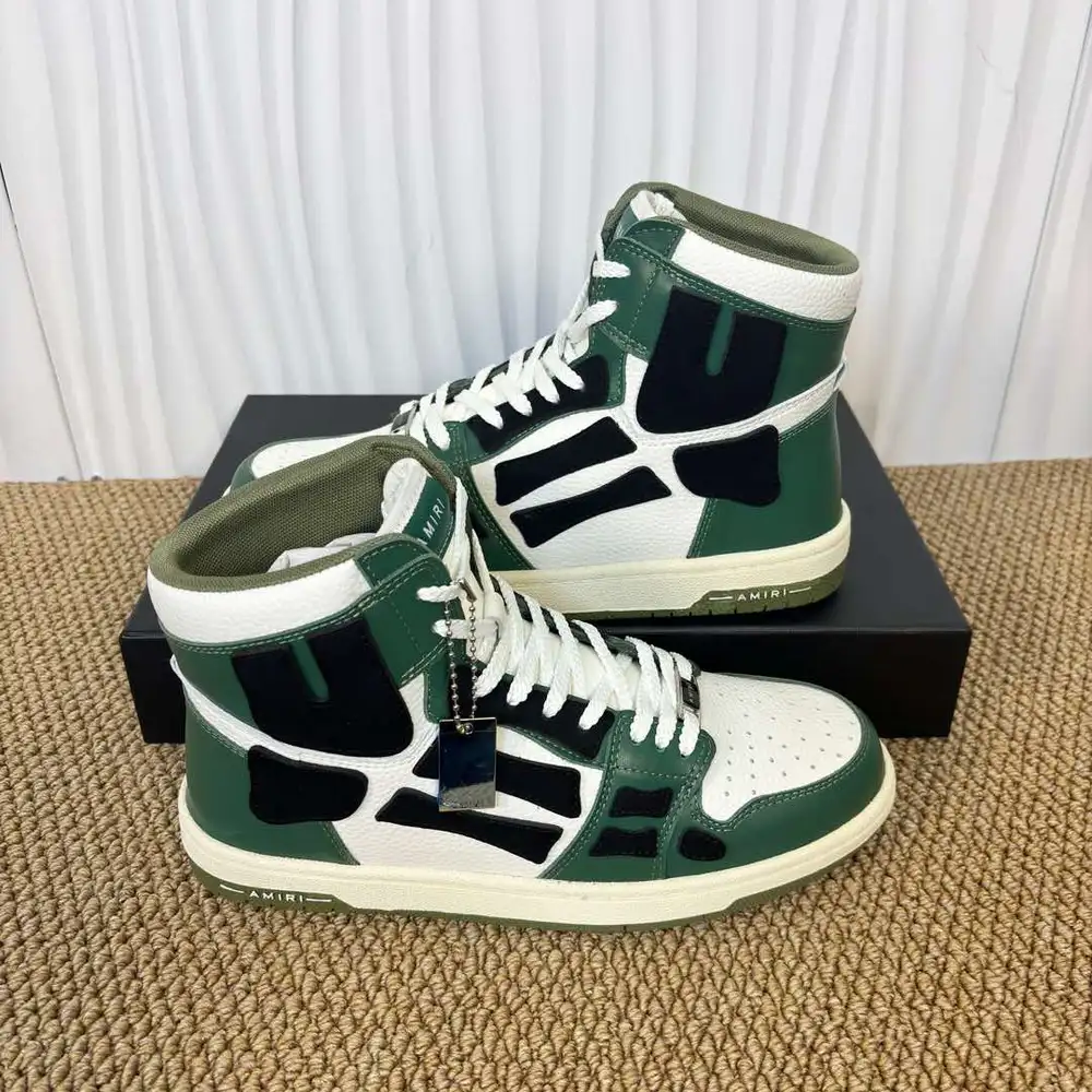 Amiri Skel Top High Green & Black Bone Patch High-Top Sneakers