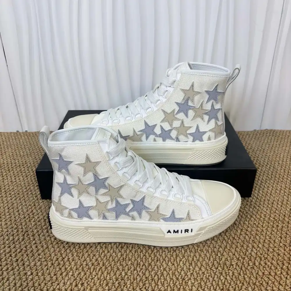 Amiri Stars Court Hi-Top Sneakers In White light grey and grey star pattern