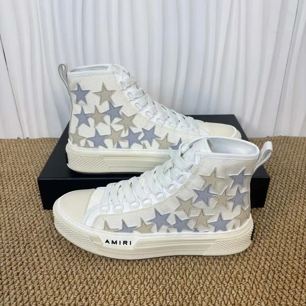 Amiri Stars Court Hi-Top Sneakers In White light grey and grey star pattern