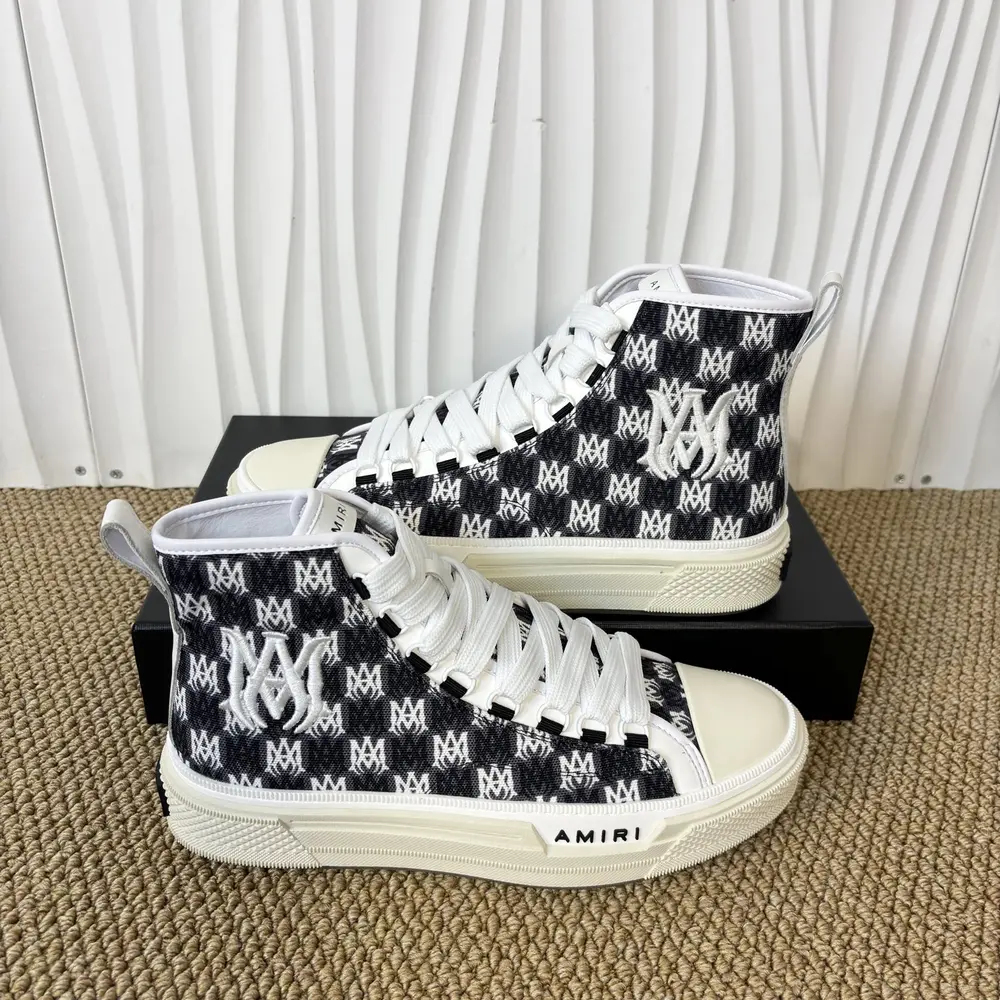 AMIRI Canvas High Top Sneakers In White Black