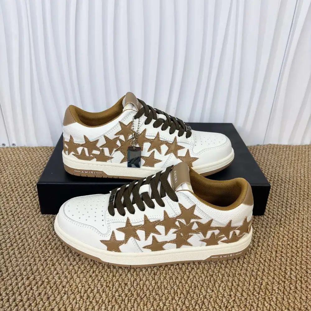 AMIRI Star Patch Low-Top Sneakers in White and Brown