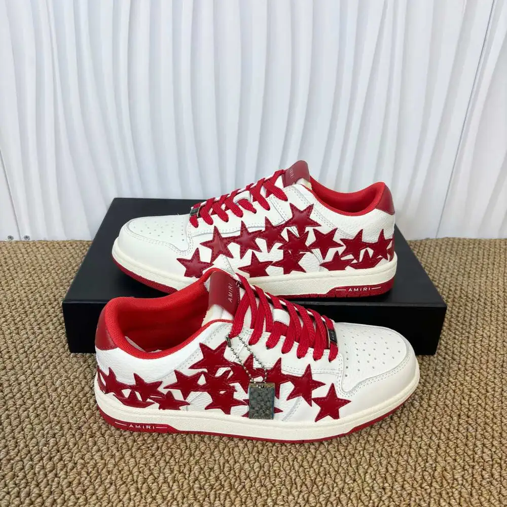 Amiri Red Star Skate Low Sneakers in White/Red